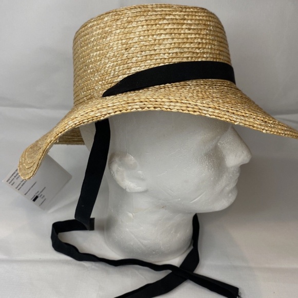 Bioworld Straw Sun Hat Wide Brim With Black Ribbon Decorative Trim NWT - Picture 2 of 5